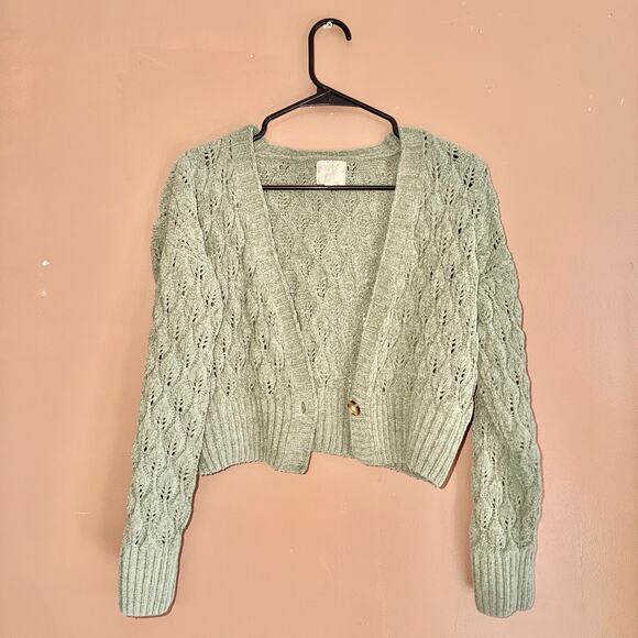 Hippie Rose Women's Green Cable Knit Cardigan Sweater - Size Medium - Picture 4 of 8